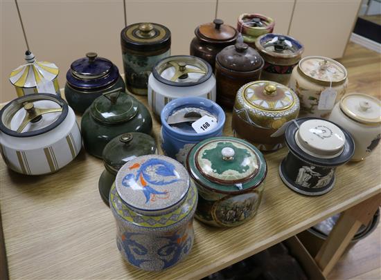 A jasperware tobacco jar and 15 other tobacco jars, various (16)